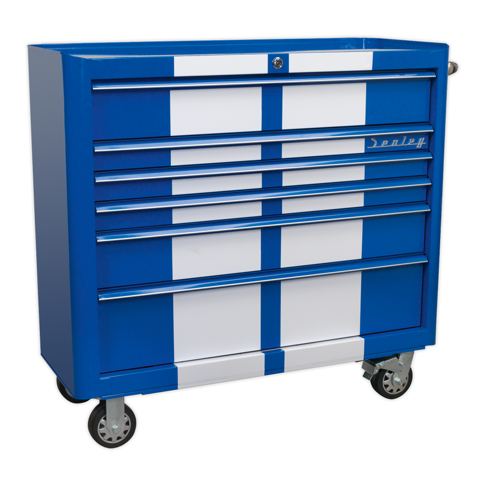 AP41206BWS Premier Retro Style Wide Rollcab 6 Drawer - Blue with White Stripes