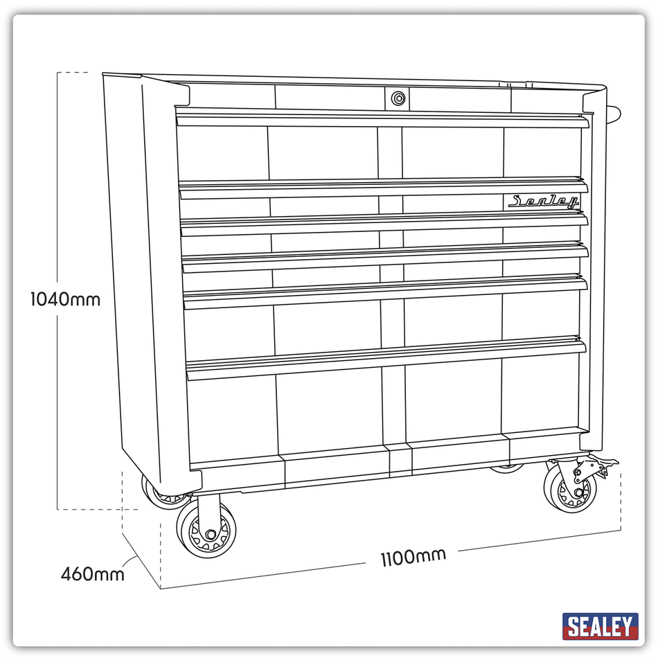 AP41206BWS Premier Retro Style Wide Rollcab 6 Drawer - Blue with White Stripes