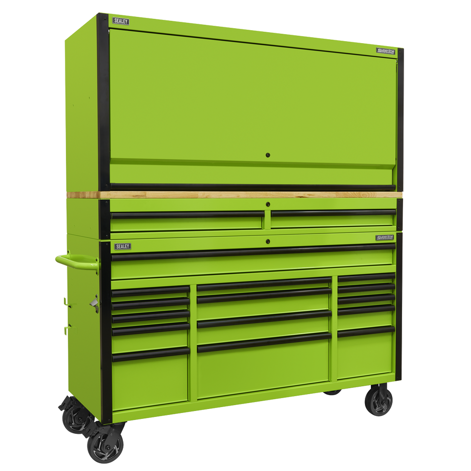 AP6115BECOMBO1 Superline PRO Black Edition Mobile Trolley with Wooden Worktop Hutch & 2 Drawer Riser 15 Drawer 1549mm