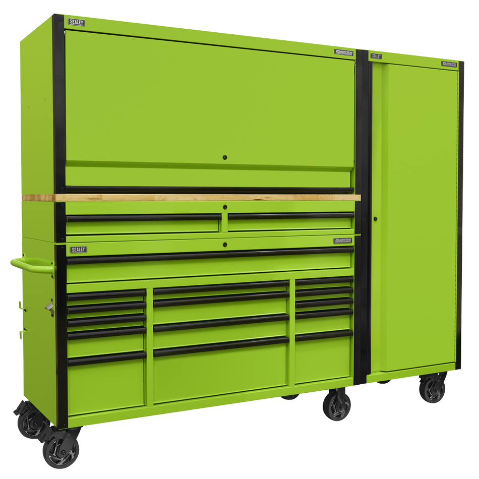 AP6115BECOMBO2 Superline PRO Black Edition Mobile Trolley with Wooden Worktop Hutch 2 Drawer Riser & Side Locker 15 Drawer 1549mm