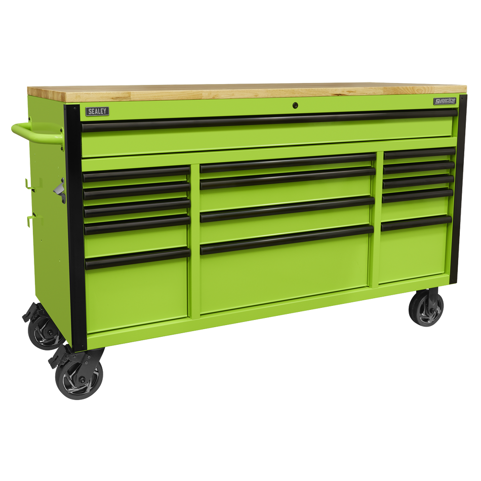 AP6115BE Superline PRO Black Edition Mobile Trolley with Wooden Worktop 15 Drawer 1549mm