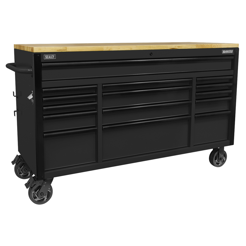 AP6215BE Superline PRO Black Edition Mobile Trolley with Wooden Worktop 15 Drawer 1549mm