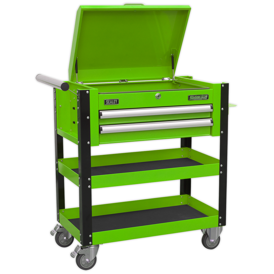 AP760MHV Superline PRO Heavy-Duty Mobile Tool & Parts Trolley with Lockable Top & 2 Drawers - Green