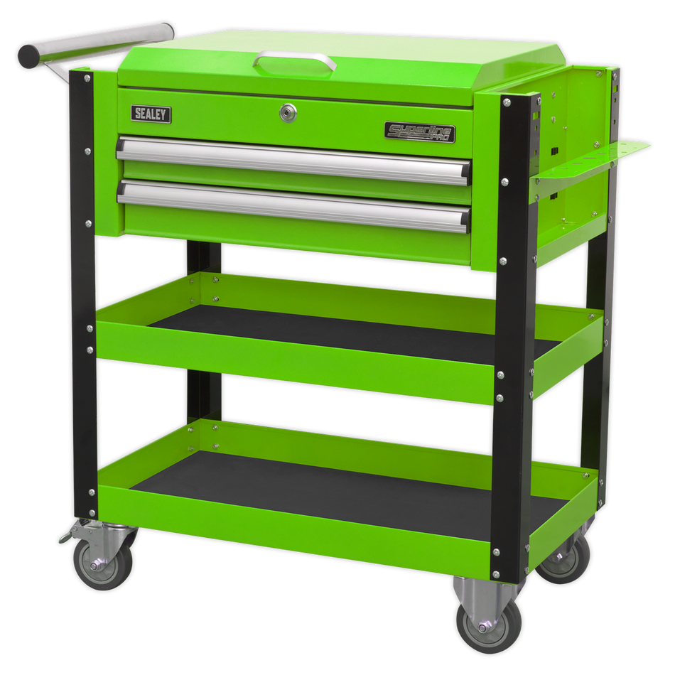 AP760MHV Superline PRO Heavy-Duty Mobile Tool & Parts Trolley with Lockable Top & 2 Drawers - Green