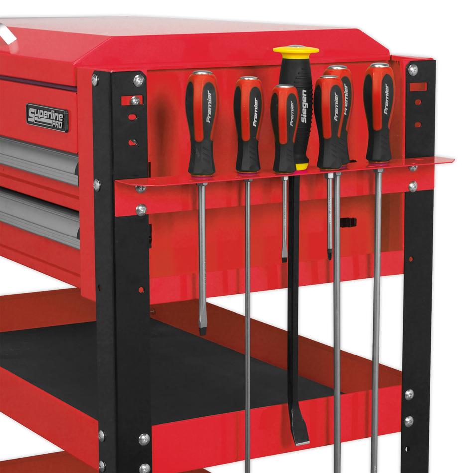 AP760M Superline PRO Heavy-Duty Mobile Tool & Parts Trolley with Lockable Top & 2 Drawers - Red