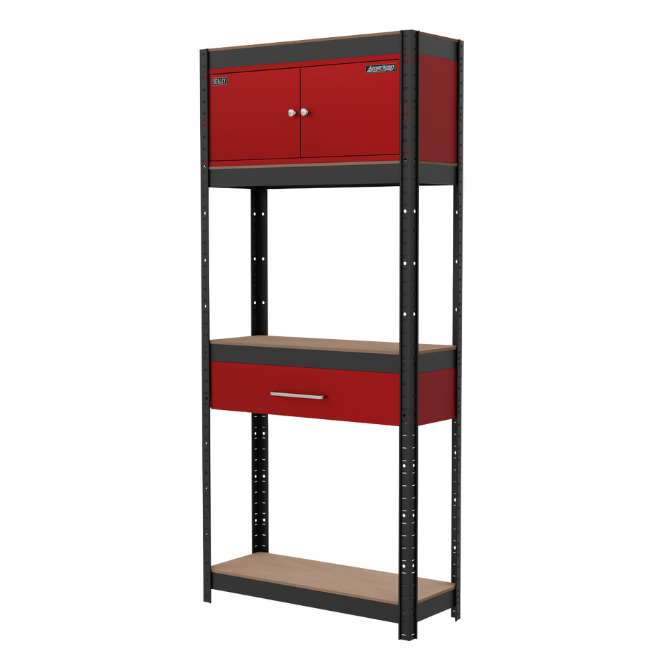 AP830R Shelving Unit 4-Tier with Cupboard & Drawer