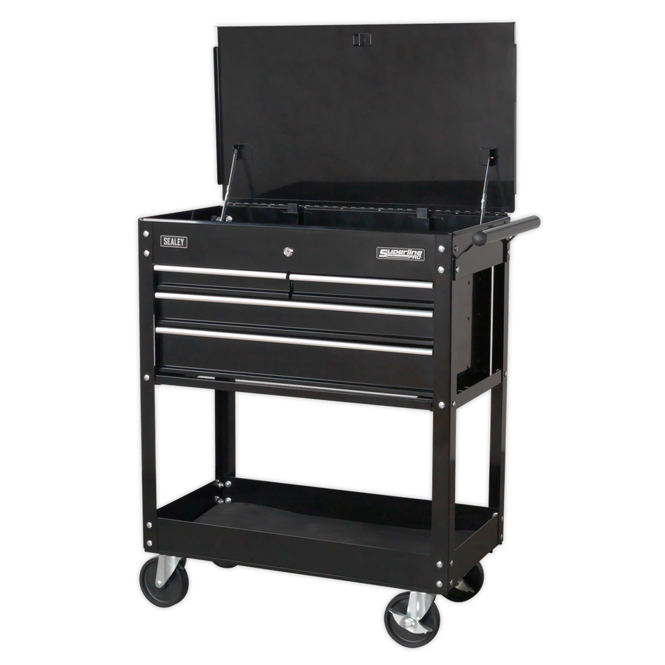 AP850MB Heavy-Duty Mobile Tool & Parts Trolley with 4 Drawers & Lockable Top - Black