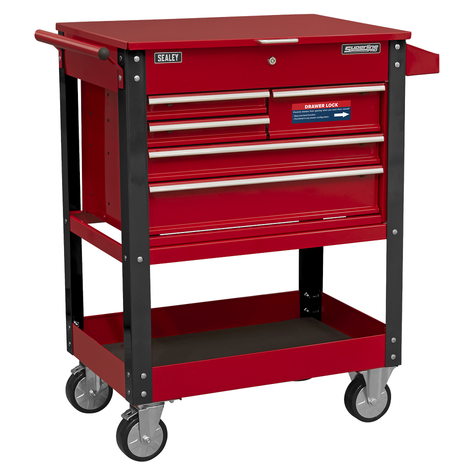 AP890M Superline PRO Heavy-Duty Mobile Tool & Parts Trolley with 5 Drawers & Lockable Top
