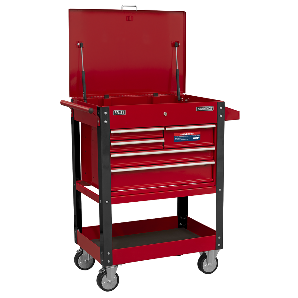 AP890M Superline PRO Heavy-Duty Mobile Tool & Parts Trolley with 5 Drawers & Lockable Top