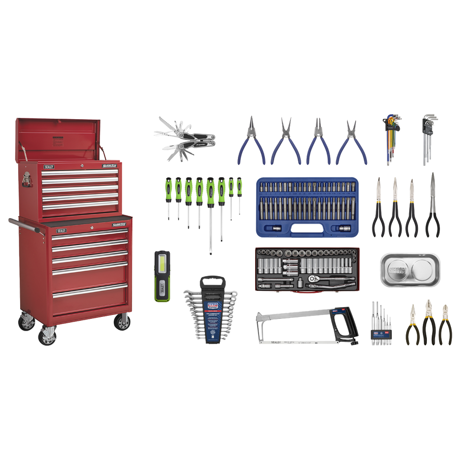 APCOMBOBBTK55 Superline PRO Topchest & Rollcab Combination 10 Drawer with 148pc Tool Kit - Red