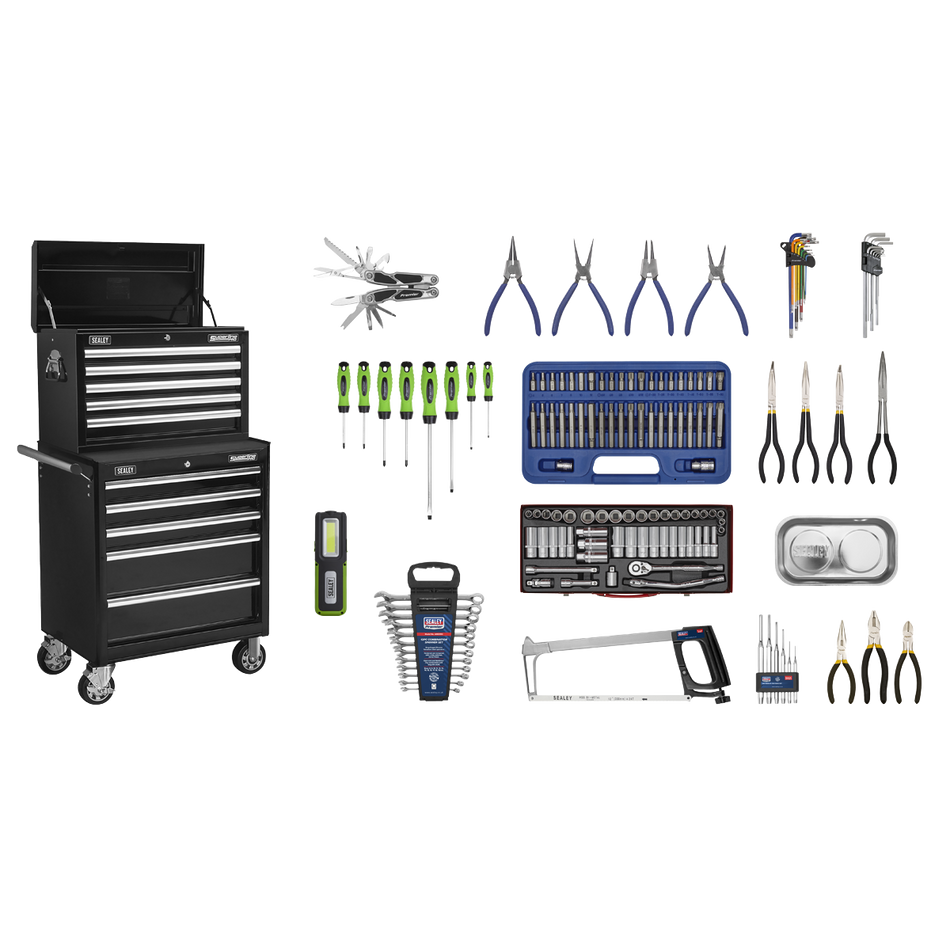 APCOMBOBBTK56 Superline PRO Topchest & Rollcab Combination 10 Drawer with 148pc Tool Kit - Black