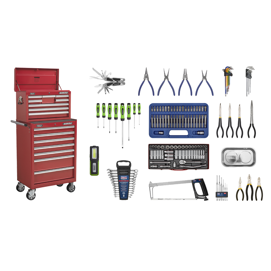 APCOMBOBBTK57 Superline PRO Topchest & Rollcab Combination 15 Drawer with 148pc Tool Kit - Red