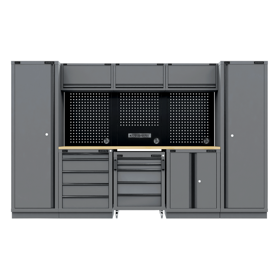 APMSBESTACK01W Superline PRO Black Edition Storage System with Rubber Wood Worktop 3.24m