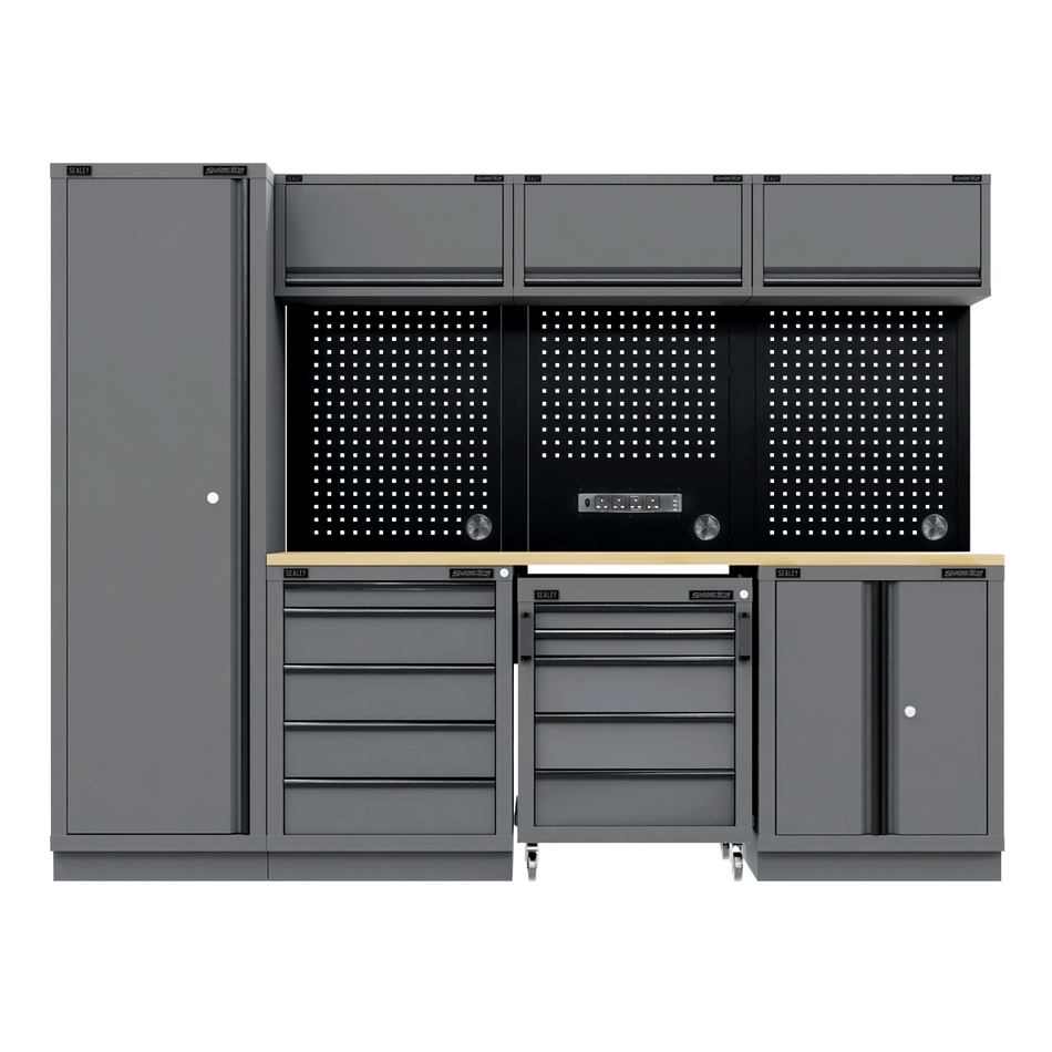 APMSBESTACK02W Superline PRO Black Edition Storage System with Rubber Wood Worktop 2.64m