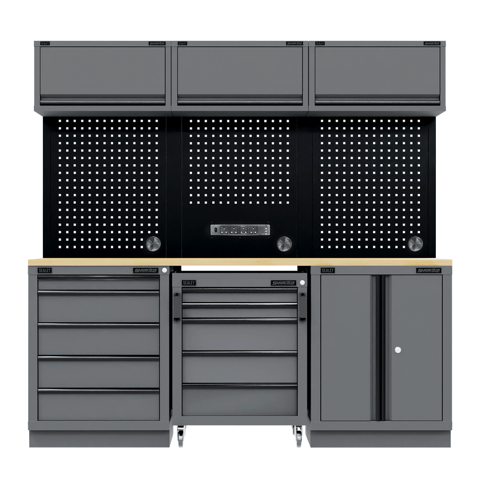 APMSBESTACK03W Superline PRO Black Edition Storage System with Rubber Wood Worktop 2.04m