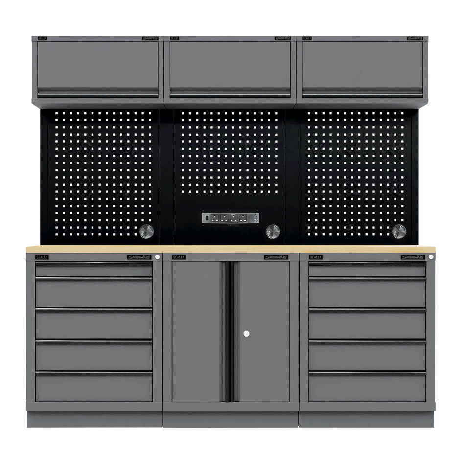 APMSBESTACK04W Superline PRO Black Edition Storage System with Rubber Wood Worktop 2.04m