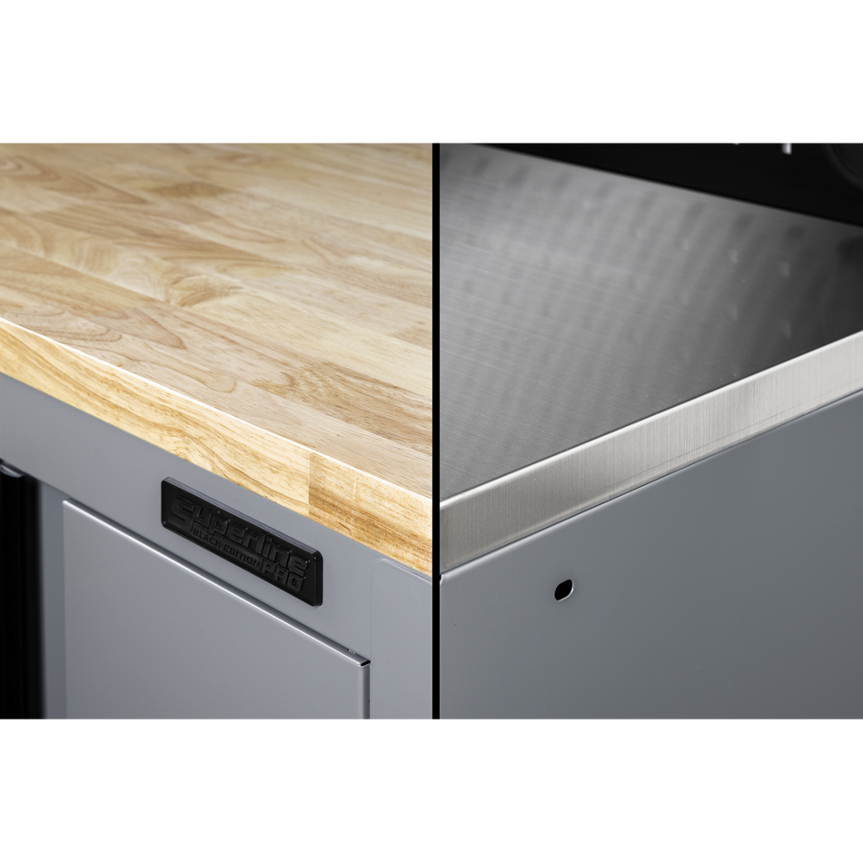 APMSBESTACK01SS Superline PRO Black Edition Storage System with Stainless Worktop 3.24m