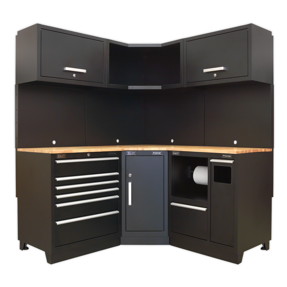 APMSCOMBO6W Premier Corner Storage System with Hardwood Worktop 1.71m