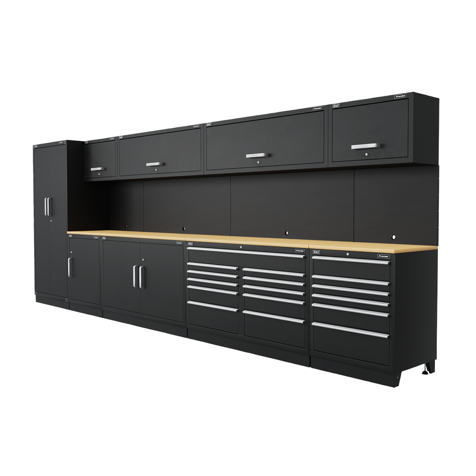 APMSOAK Premier Storage System with Hardwood Worktop 5.58m