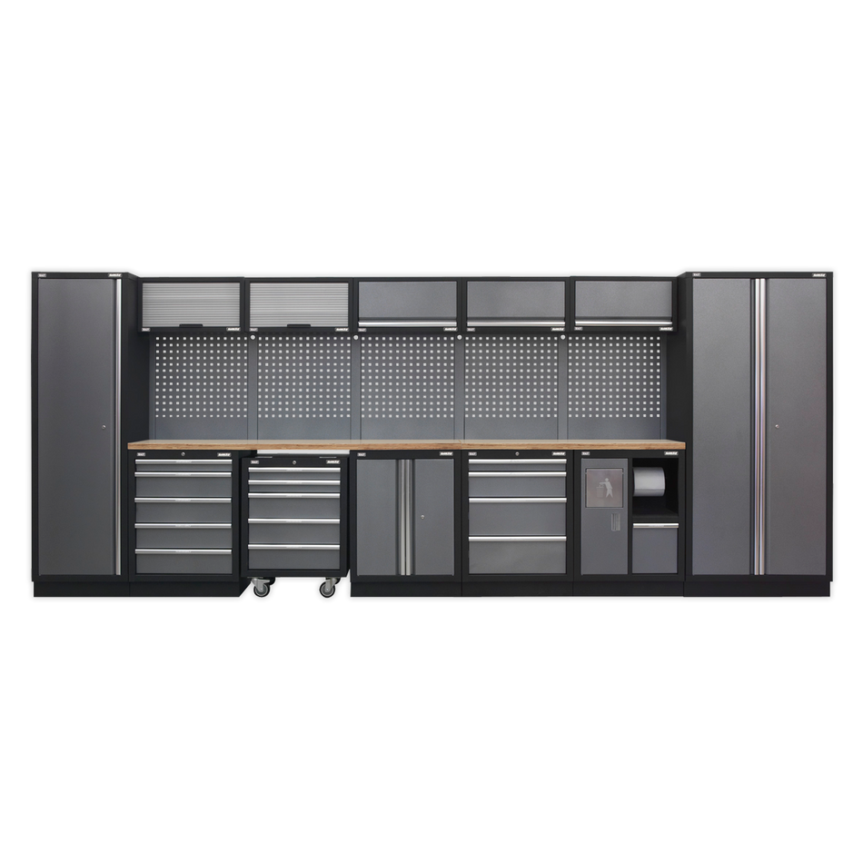 APMSSTACK01W Superline PRO Storage System with Wood Worktop 4.92m