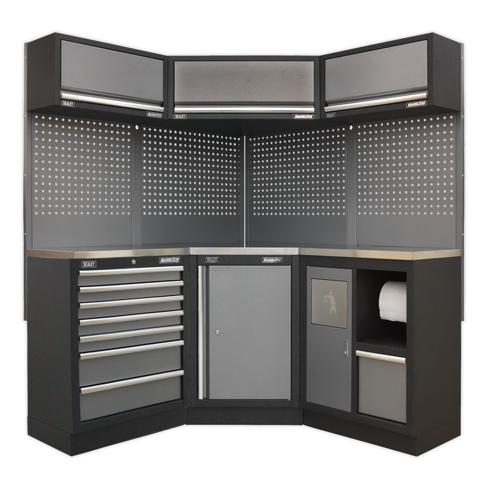 APMSSTACK08SS Superline PRO Corner Storage System with Stainless Worktop 1.55m