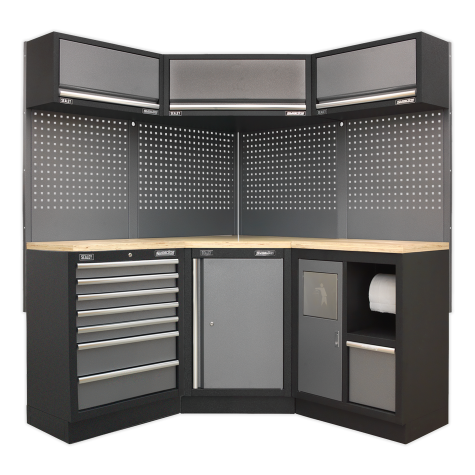 APMSSTACK08W Superline PRO Corner Storage System with Wood Worktop 1.55m