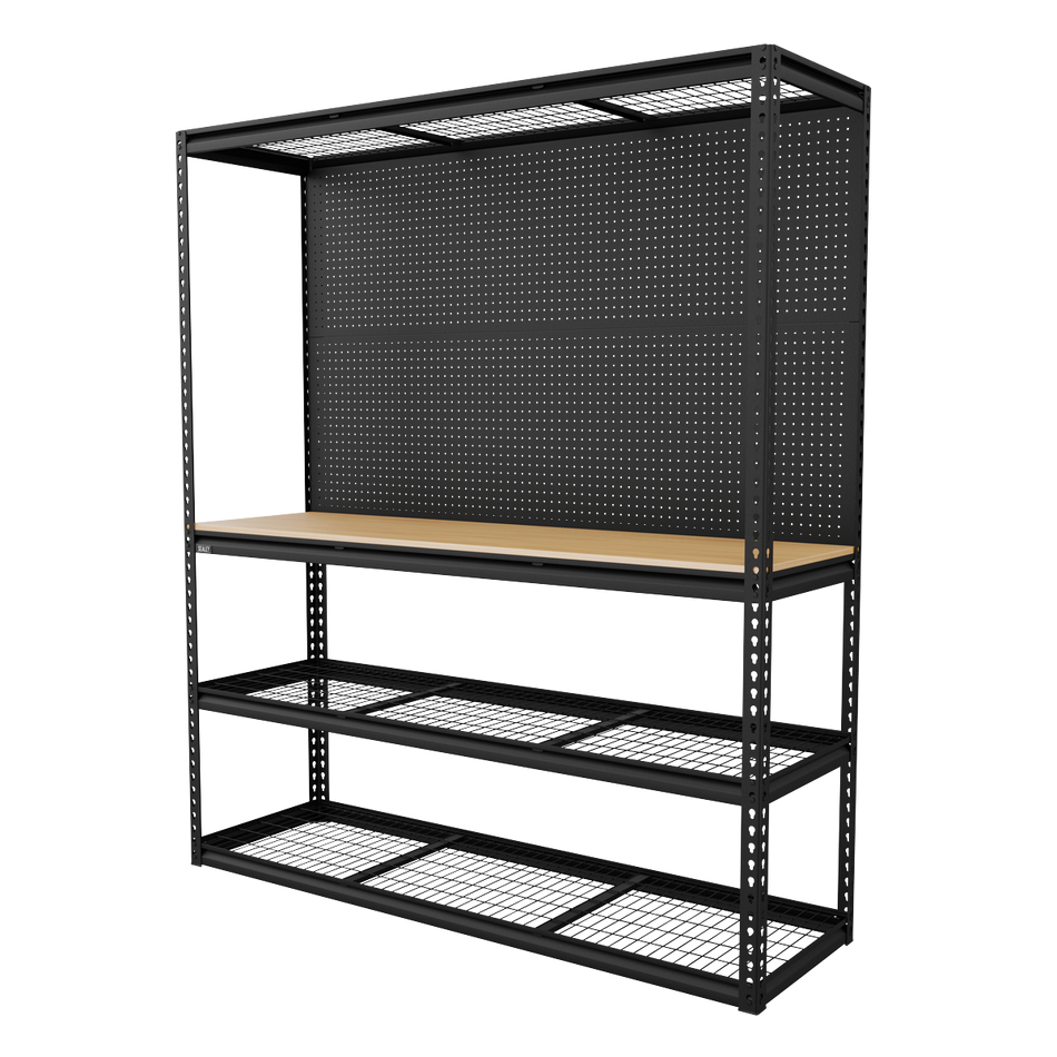 APMWB1 Heavy-Duty Modular Workbench with Racking & Pegboard 300kg Capacity Per Level