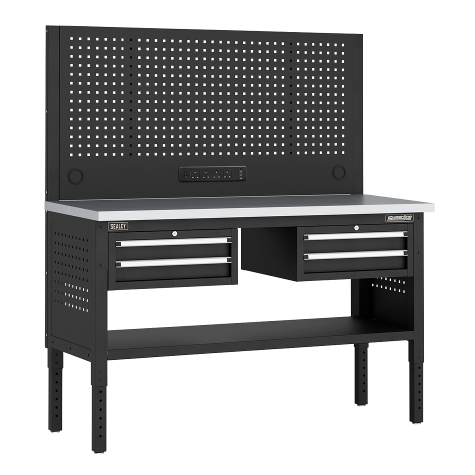 APMWB60COMBO3SS Superline PRO Modular Workbench with 4 Drawers Stainless Steel Worktop 1525mm