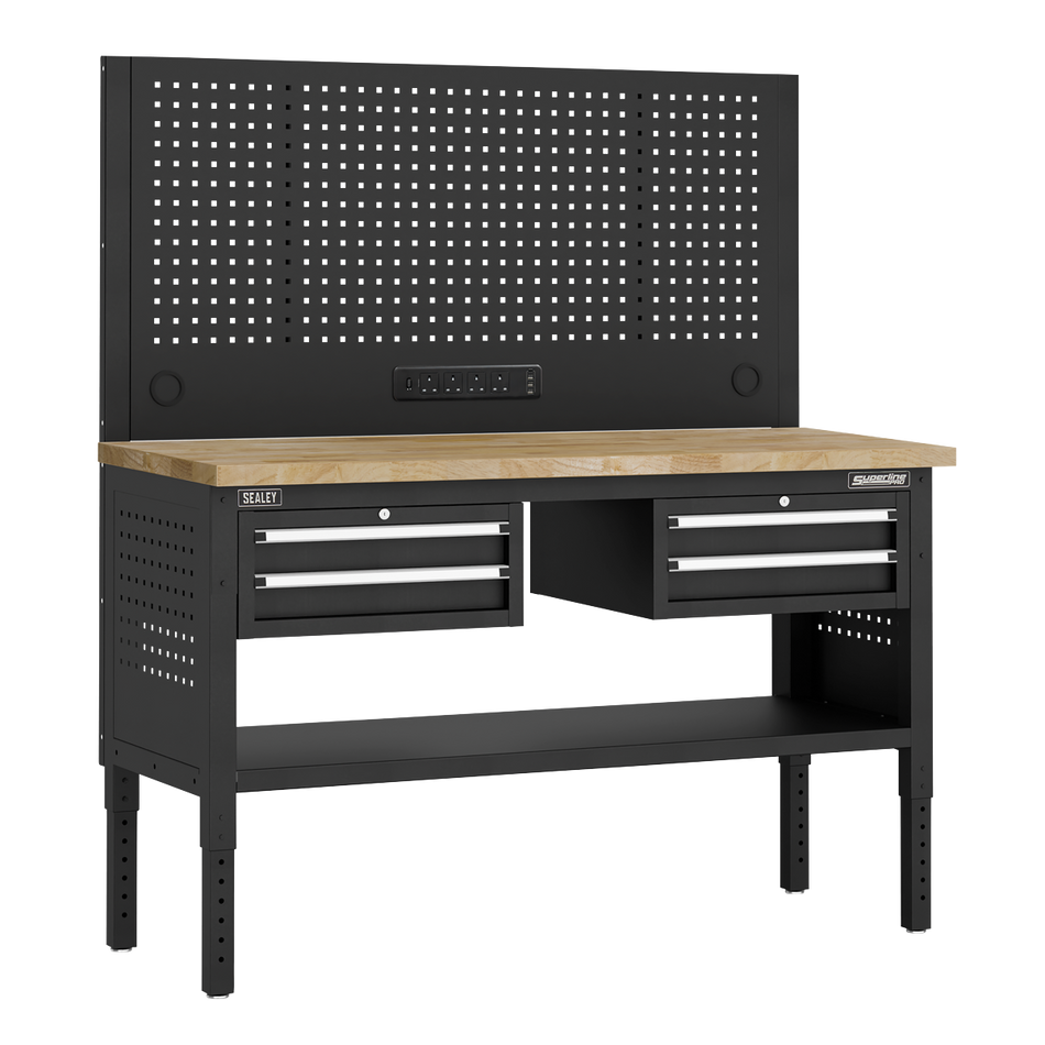 APMWB60COMBO3W Superline PRO Modular Workbench with 4 Drawers Wooden Worktop 1525mm