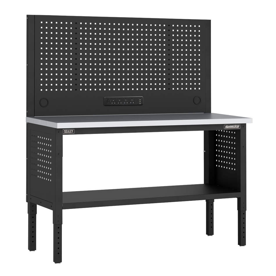 APMWB60COMBOSS Superline PRO Modular Workbench with Pegboard Back Panel Stainless Steel Worktop 1525mm