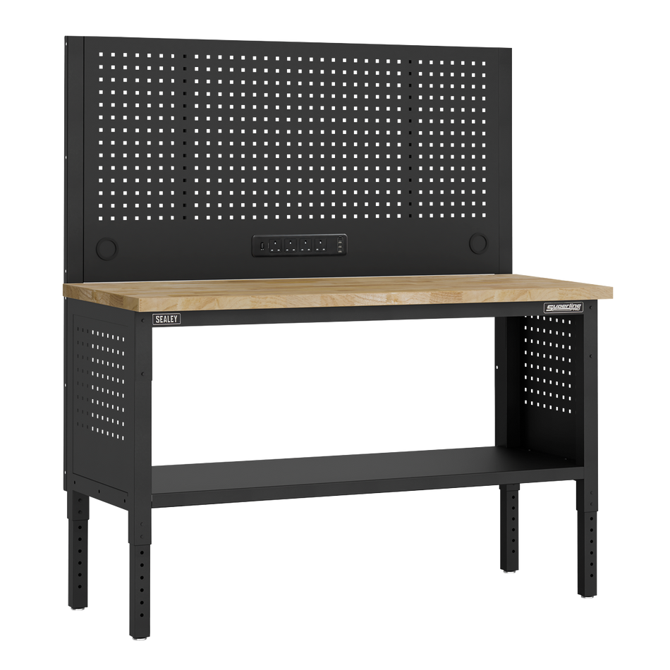 APMWB60COMBOW Superline PRO Modular Workbench with Pegboard Back Panel Wooden Worktop 1525mm