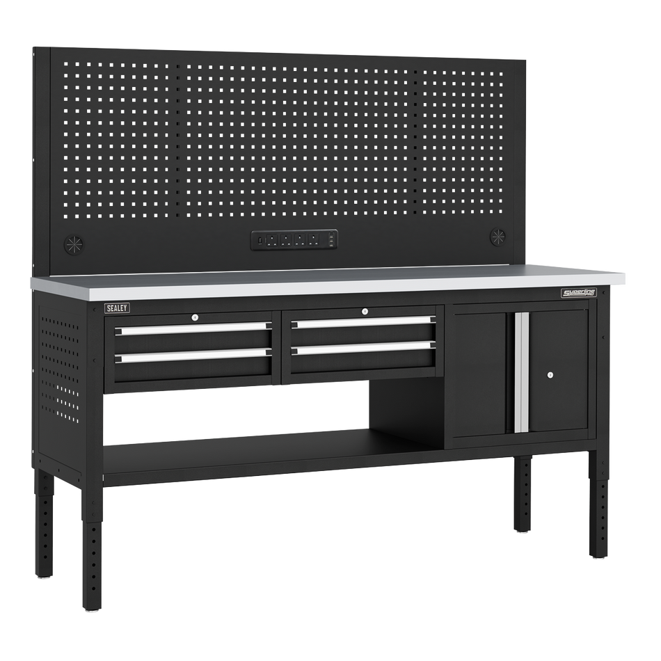 APMWB72COMBO1SS Superline PRO Modular Workbench with 4 Drawers & Cupboard Stainless Steel Worktop 1830mm