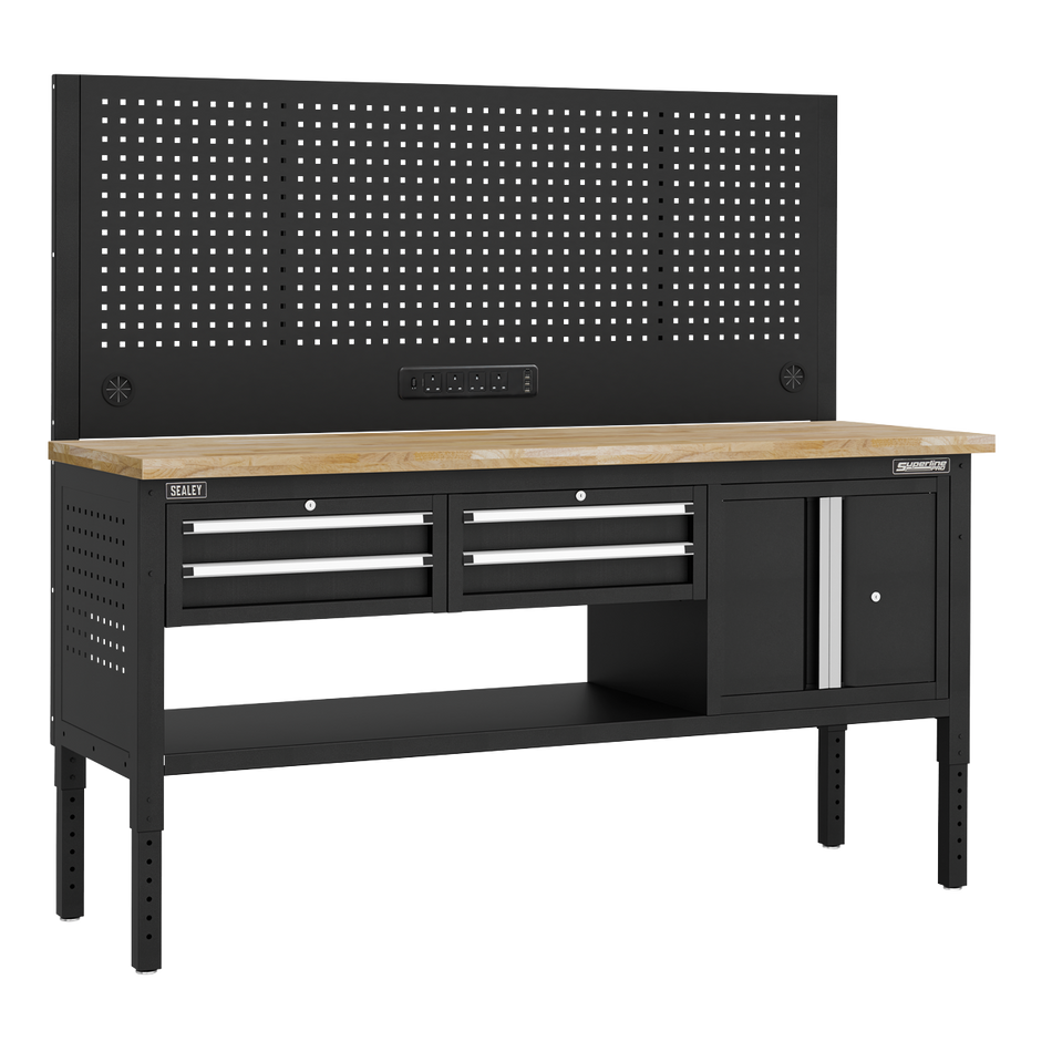 APMWB72COMBO1W Superline PRO Modular Workbench with 4 Drawers & Cupboard Wooden Worktop 1830mm