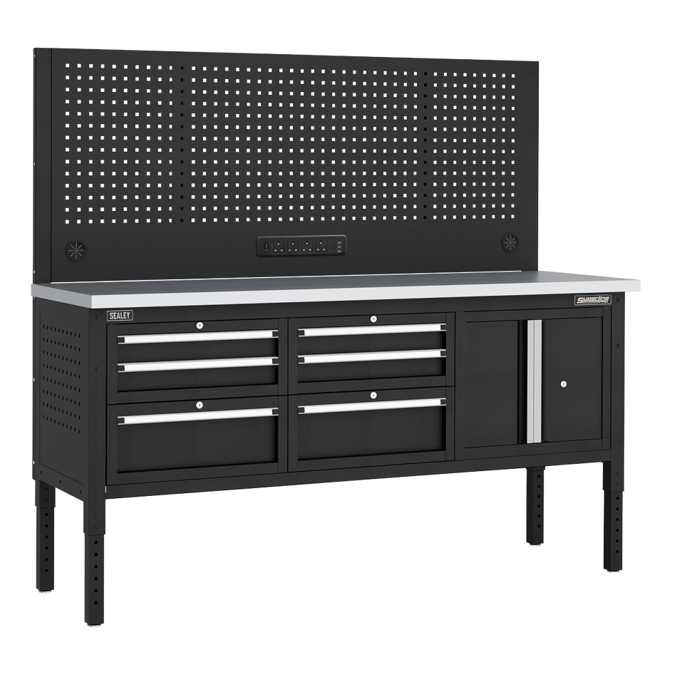 APMWB72COMBO2SS Superline PRO Modular Workbench with 6 Drawers & Cupboard Stainless Steel Worktop 1830mm
