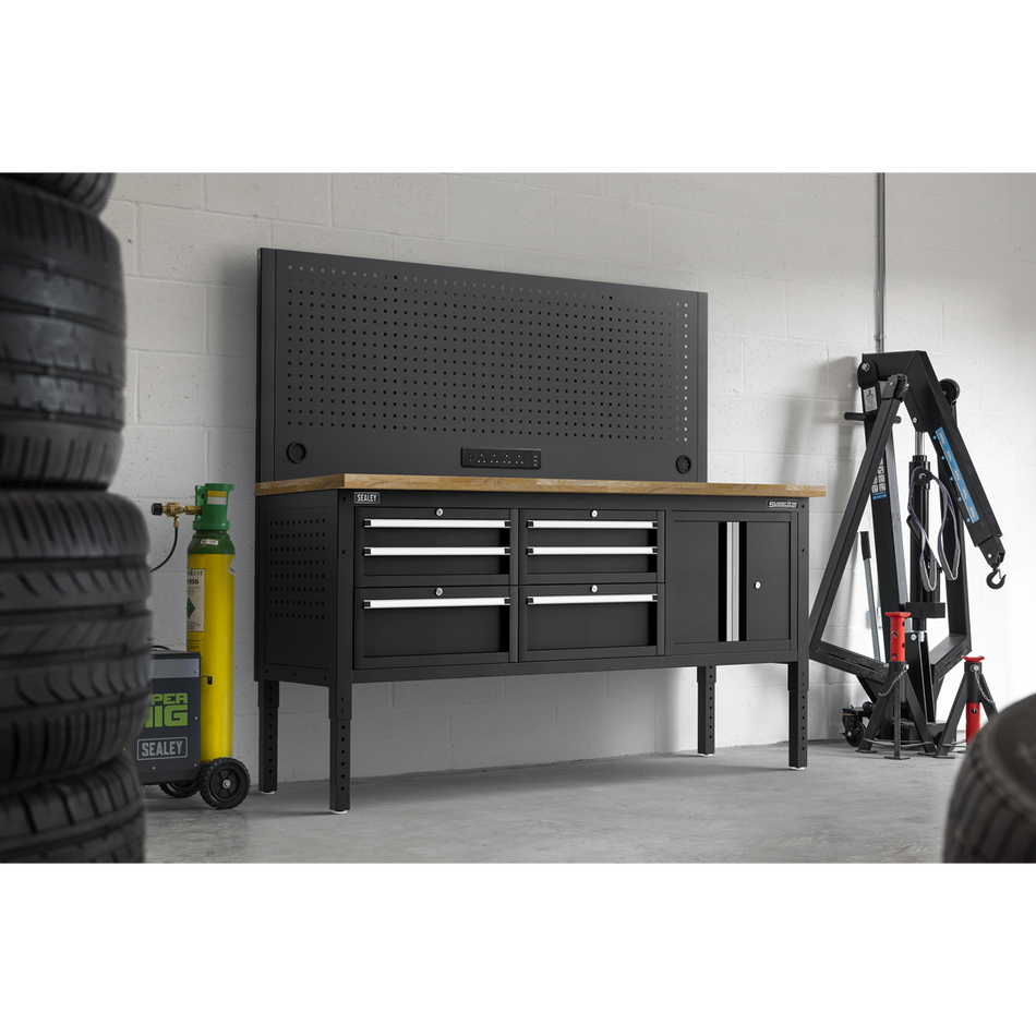 APMWB72COMBO2W Superline PRO Modular Workbench with 6 Drawers & Cupboard Wooden Worktop 1830mm
