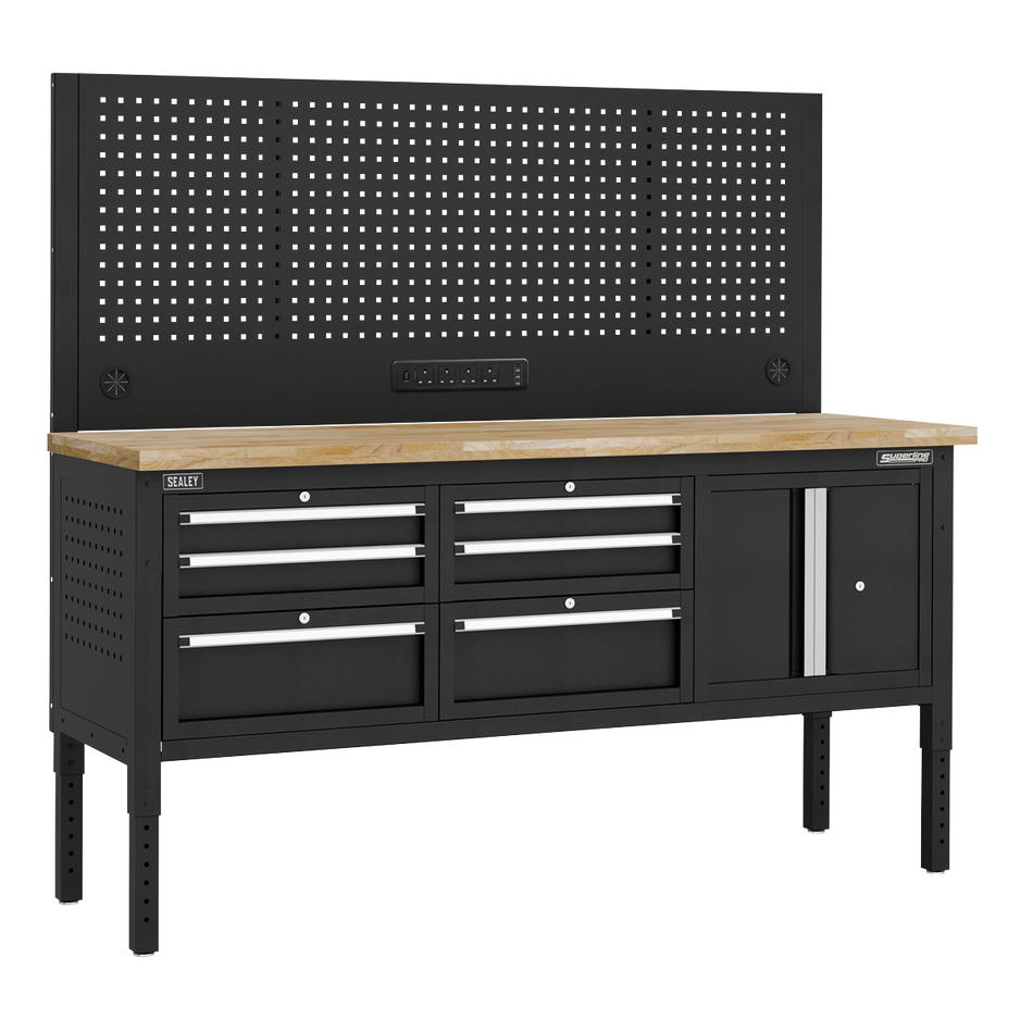 APMWB72COMBO2W Superline PRO Modular Workbench with 6 Drawers & Cupboard Wooden Worktop 1830mm