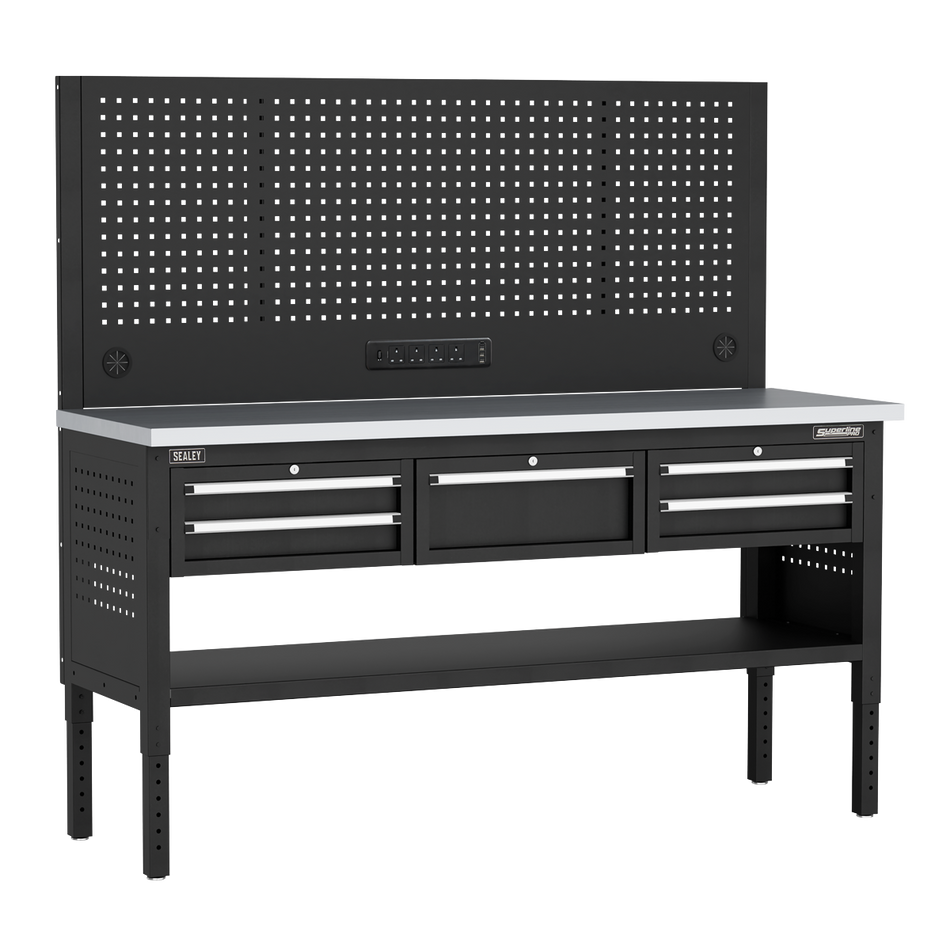 APMWB72COMBO3SS Superline PRO Modular Workbench with 5 Drawers Stainless Steel Worktop 1830mm