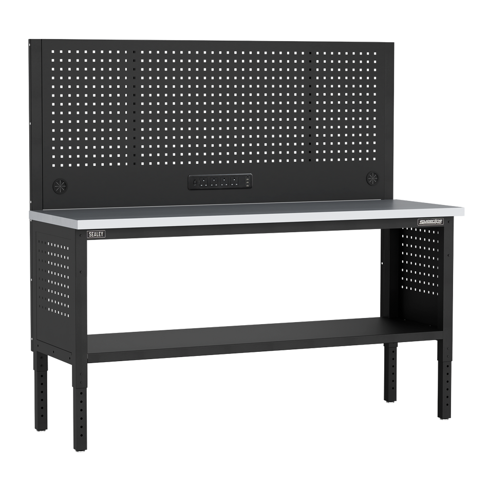 APMWB72COMBOSS Superline PRO Modular Workbench with Pegboard Back Panel Stainless Steel Worktop 1830mm