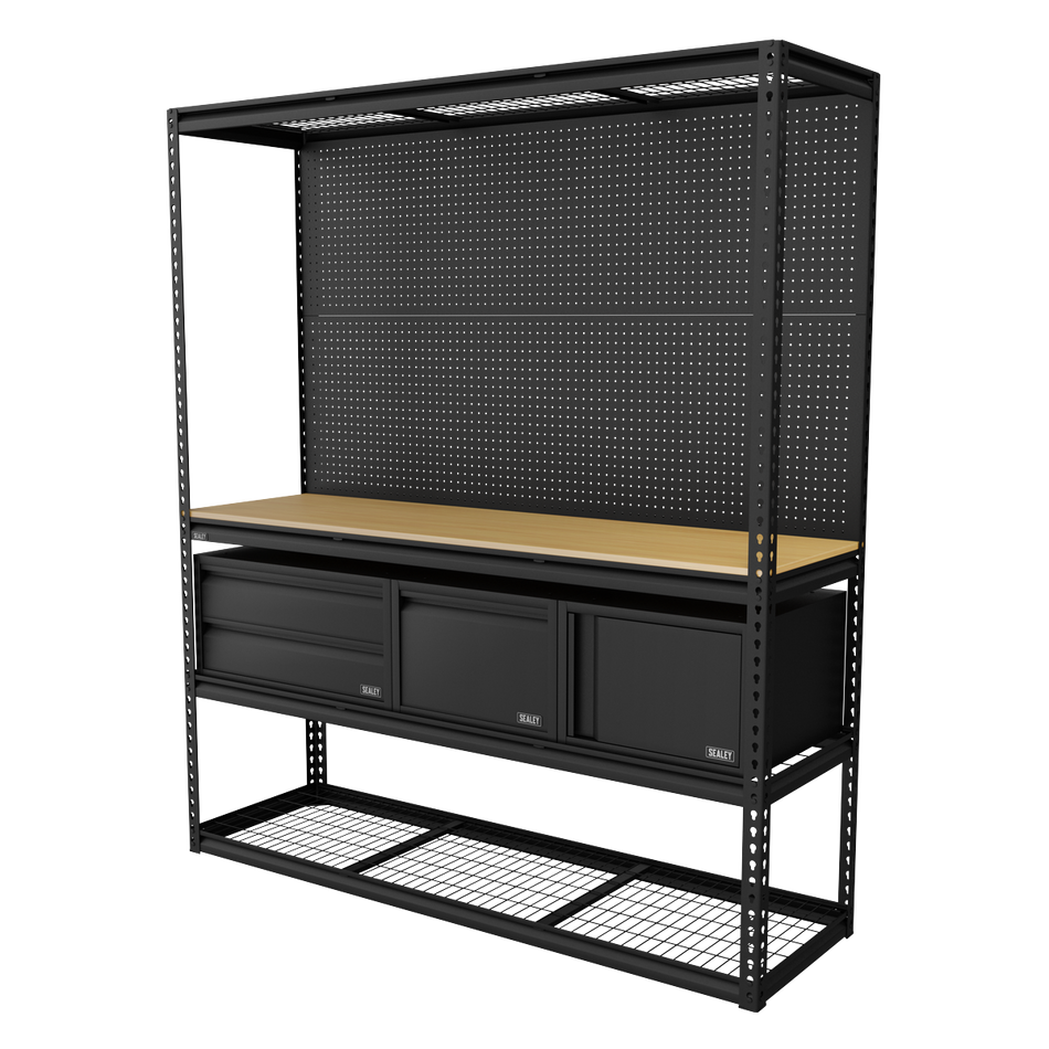 APMWBCOMBO1 Heavy-Duty Modular Workbench & Racking Kit with 3 Storage Units