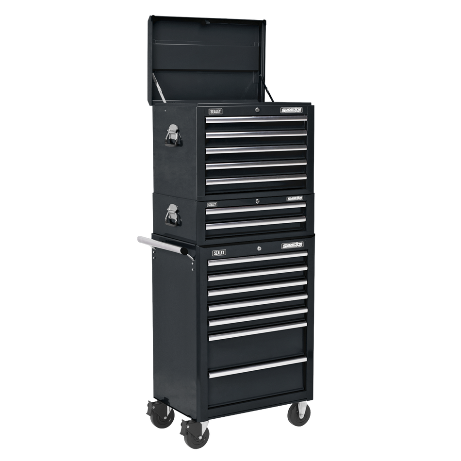 APSTACKTB Superline PRO Topchest Mid-Box Tool Chest & Rollcab Combination 14 Drawer - Black