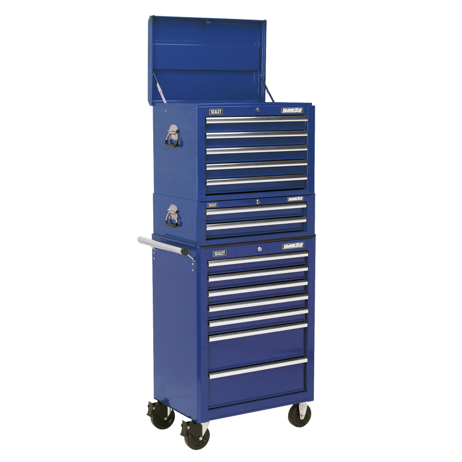 APSTACKTC Superline PRO Topchest Mid-Box Tool Chest & Rollcab Combination 14 Drawer - Blue