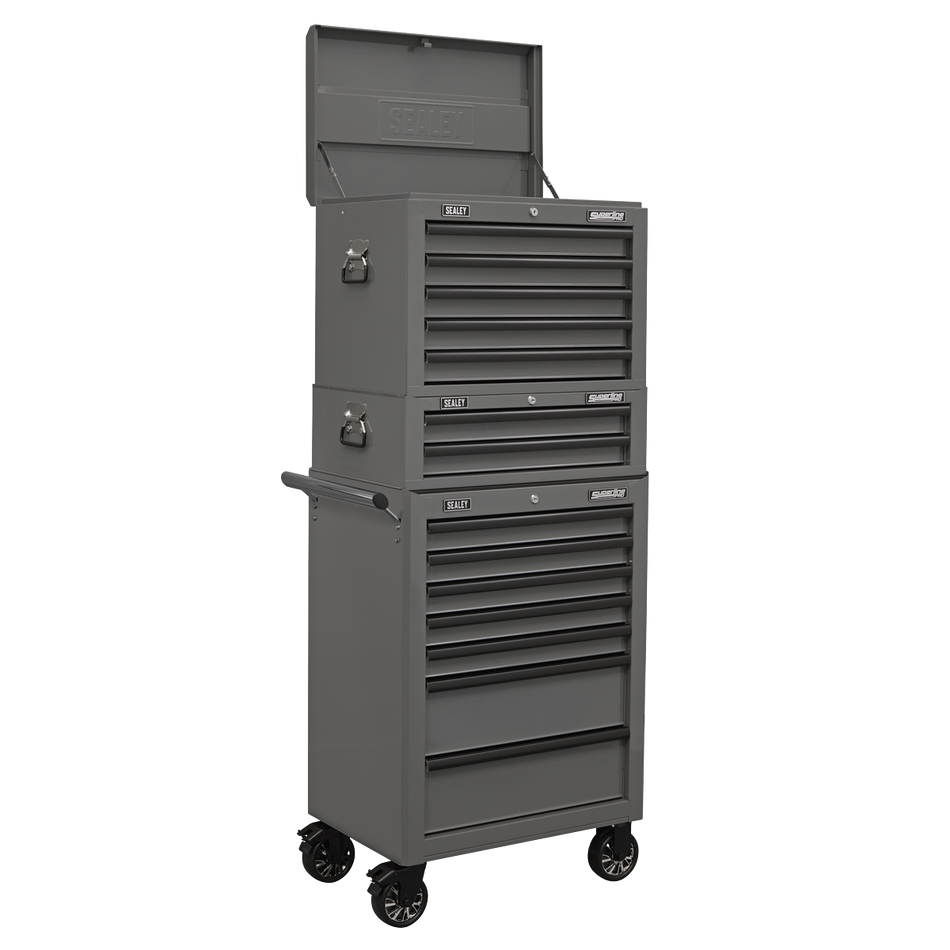 APSTACKTGR Superline PRO Topchest Mid-Box Tool Chest & Rollcab Combination 14 Drawer - Grey
