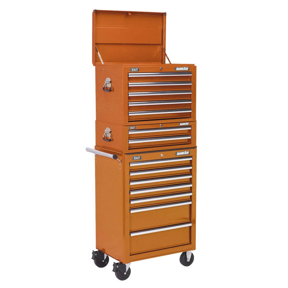 APSTACKTO Superline PRO Topchest Mid-Box Tool Chest & Rollcab Combination 14 Drawer - Orange