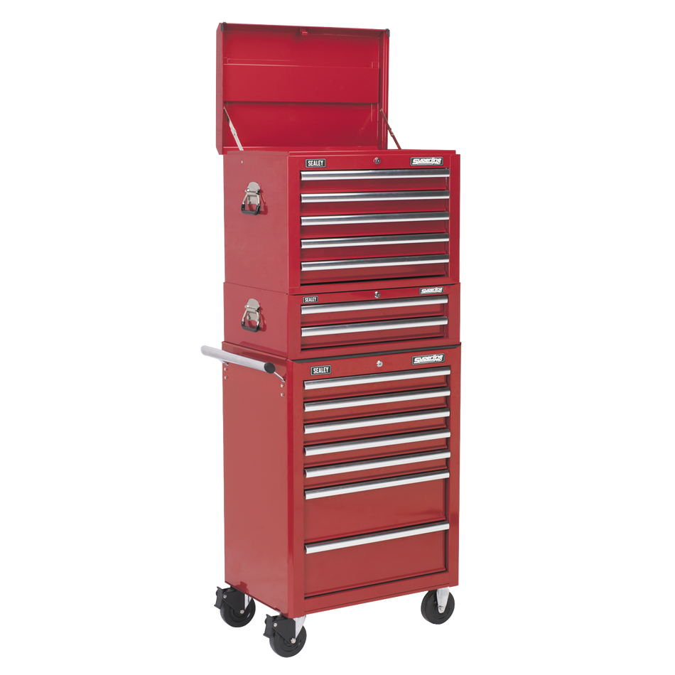 APSTACKTR Superline PRO Topchest Mid-Box Tool Chest & Rollcab Combination 14 Drawer - Red
