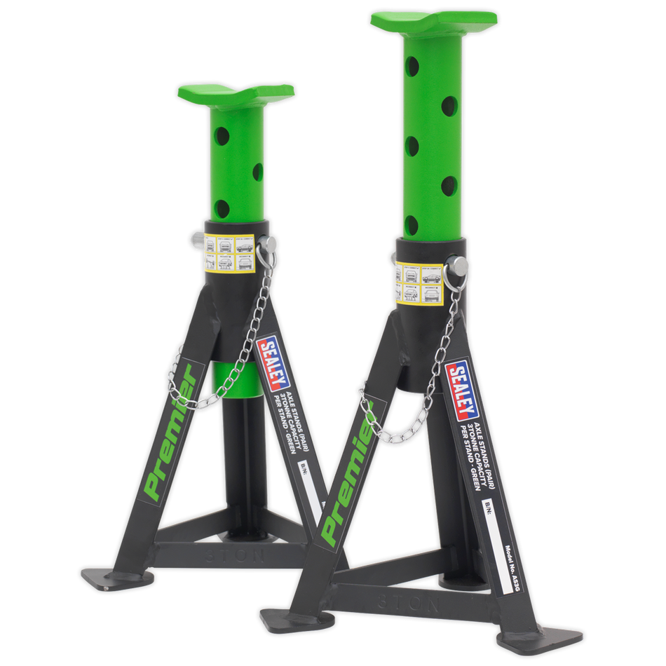 AS3G Premier Axle Stands (Pair) 3 Tonne Capacity per Stand - Green