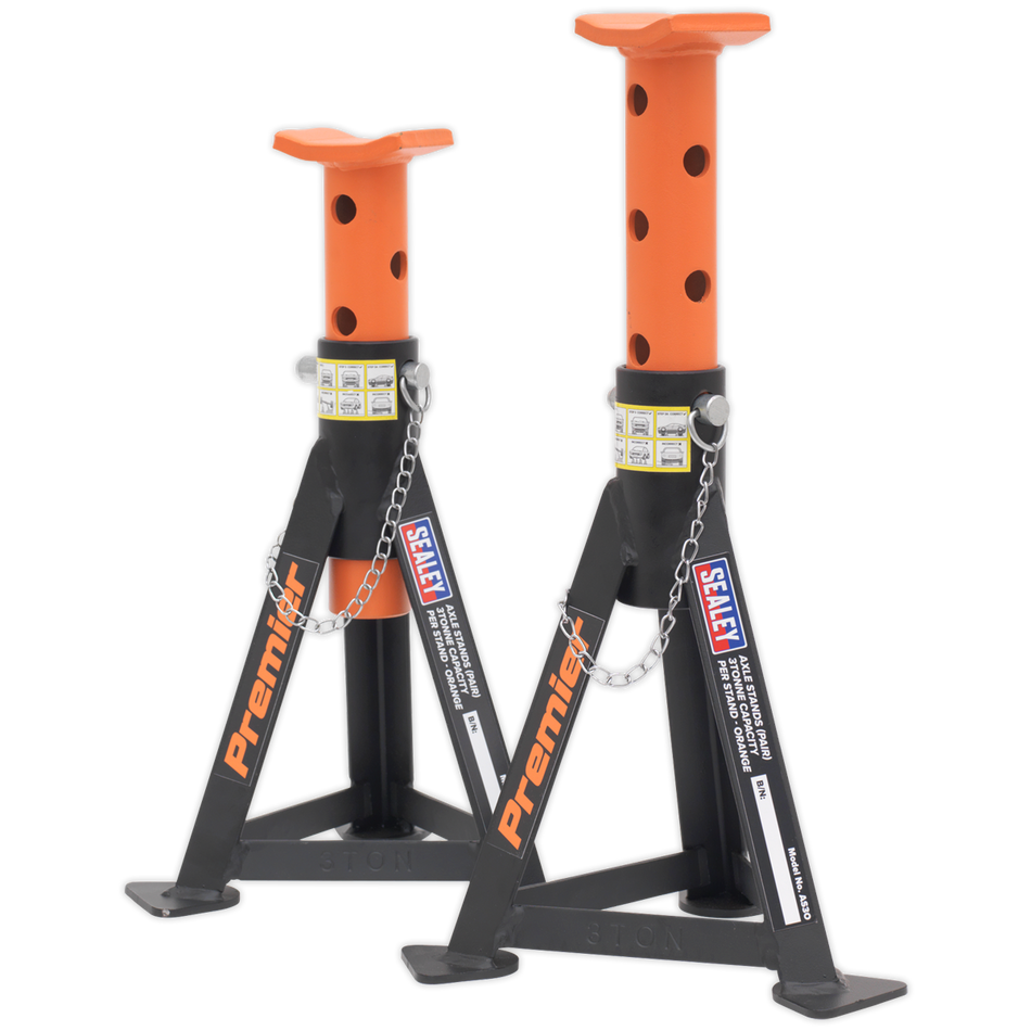 AS3O Premier Axle Stands (Pair) 3 Tonne Capacity per Stand - Orange