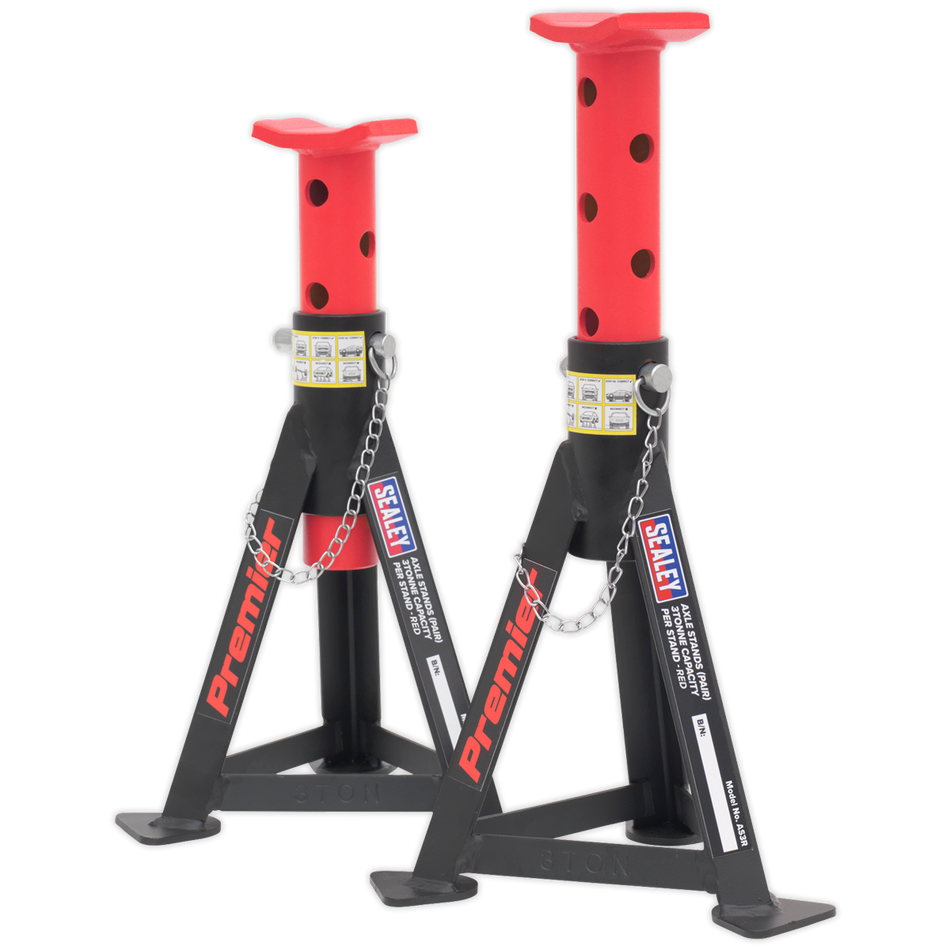 AS3R Premier Axle Stands (Pair) 3 Tonne Capacity per Stand - Red