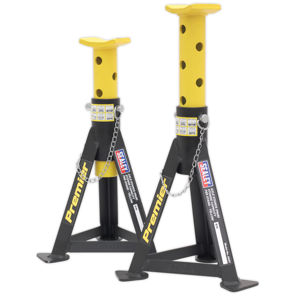 AS3Y Premier Axle Stands (Pair) 3 Tonne Capacity per Stand - Yellow