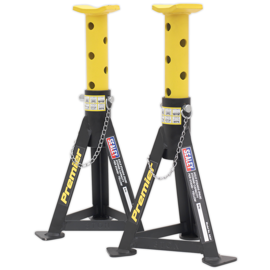 AS3Y Premier Axle Stands (Pair) 3 Tonne Capacity per Stand - Yellow