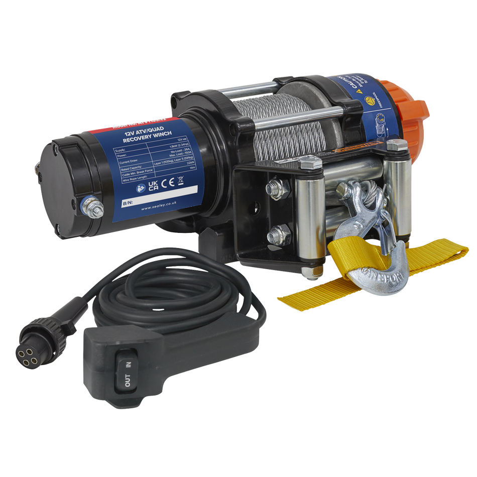 ATV1135 ATV/Quad Recovery Winch 1135kg (2500lb) Line Pull 12V